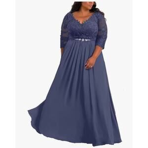 Chiffon 3/4 Sleeve Rhinestone Mother of The Bride Dresses Lace Applique Size 24W
